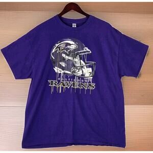 Baltimore Ravens Football Gildan Short Sleeve Shirt Purple Paint Drip Helmet XL
